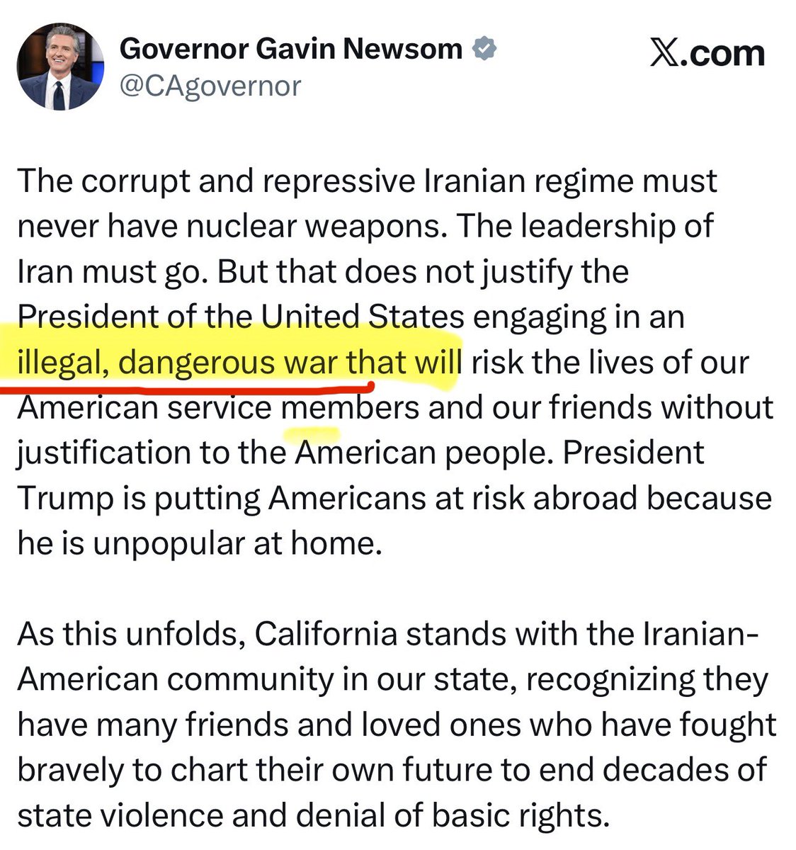 Thank you <a href="/GavinNewsom/">Gavin Newsom</a> for showing us who you are &amp; how you’d lead as President — another <a href="/JoeBiden/">Joe Biden</a> or Jimmy Carter, weak, trembling, lacking any moral duty or understanding of history.

Thank God you’ll never be President.