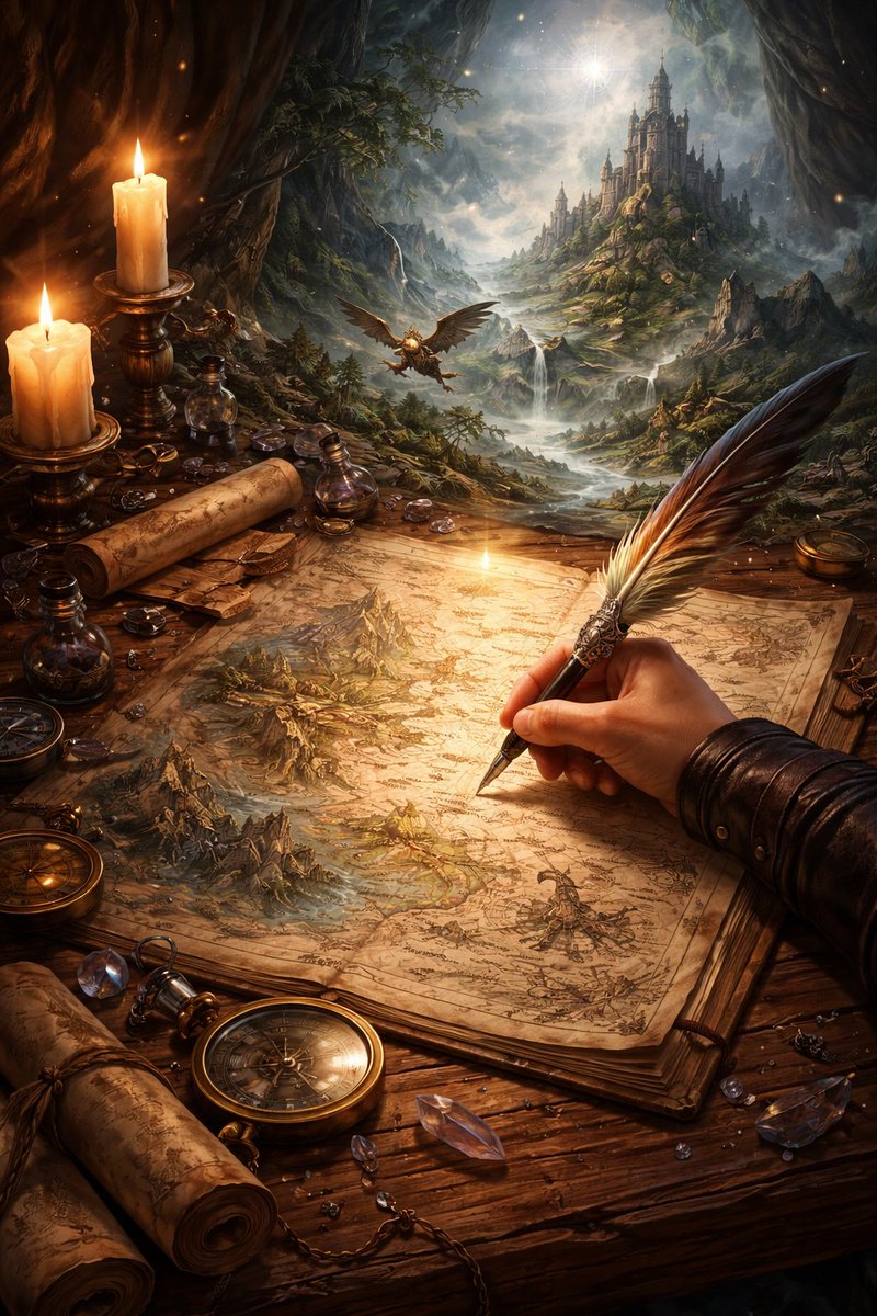 ruhinrhyme's tweet image. A pen's silent #quest on pages wide, to map a world where dreams and dragons hide. Each letter forms a step, each word a clue, a whispered truth for me to find in you.
#vss365 #prompt #writers #poetry