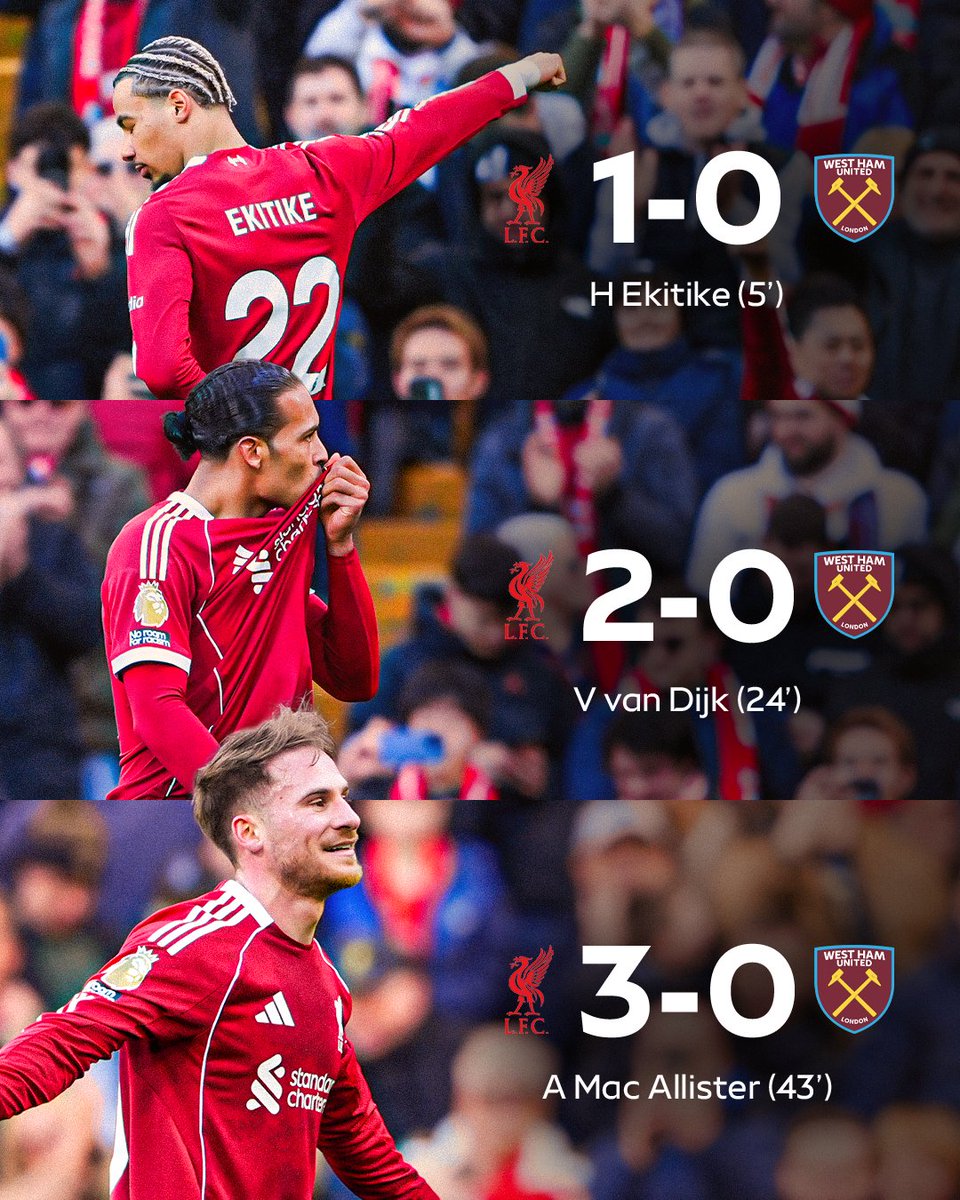 THREE set-piece goals in the first half for Liverpool against West Ham 😮⚡️