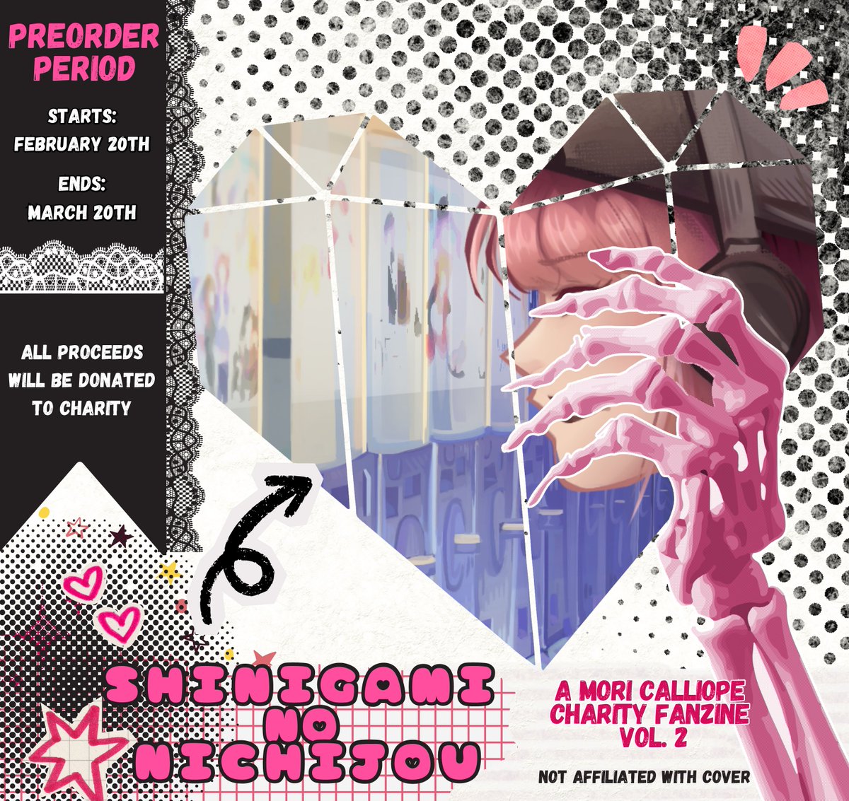 Mepphington's tweet photo. Annoyed by the purposefully frustrating preview?
Consider purchasing the first ever zine I was ever a part of! 

There's a lot of talented artists involved (and I'm also there lol) 🖤🩷
#Shini_No_Nichi #callillust https://t.co/zkWpouFOmU