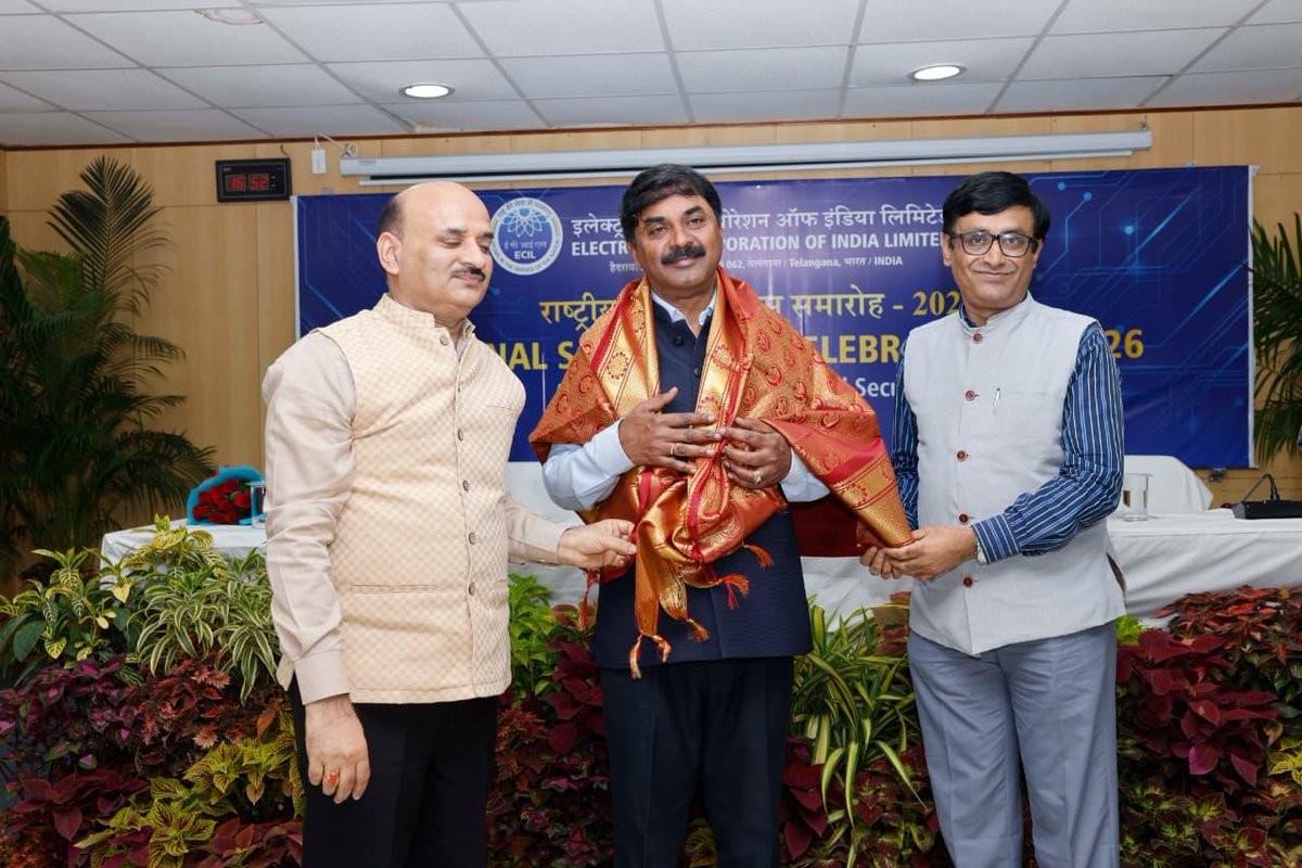 An inspiring National Science Day celebration today at ECIL, Hyderabad. As Chief Guest, it was a pleasure to join Dr. Komal Kapoor, Chairman of NFC, and Dr. Anesh Sharma, CMD of ECIL, to address the dedicated fraternity of this premier institution.

The rapid technological and
