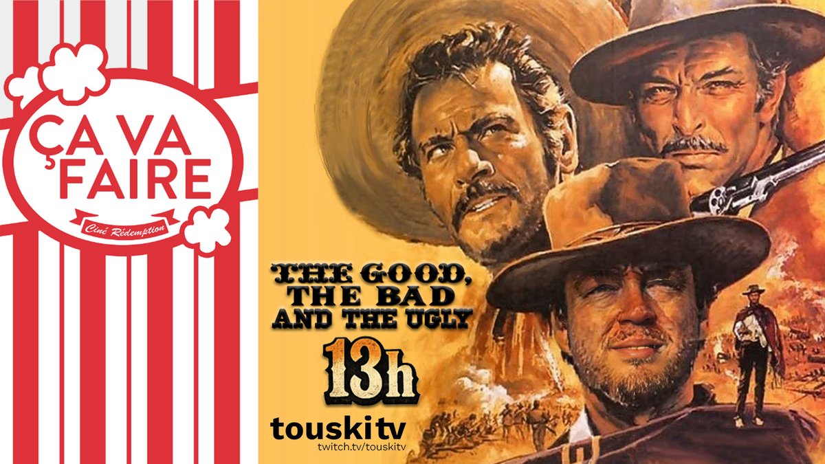 thegaumart's tweet image. Ça débute dans 30 minutes !
13h &amp;gt; TouskiTV &amp;gt;&amp;gt;&amp;gt; twitch.tv/touskitv
🍿 Ciné-Rédemption - Ça va faire No.2
The Good, the Bad and the Ugly (1966) (VOSF) de Sergio Leone

#cinema #redemption #classiques #touskitv #twitchqc #streamqc