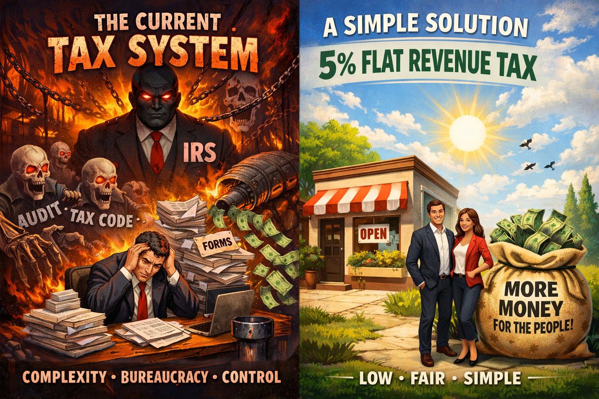 With a tax on business revenue only, taxes become simple. Worker's don't need to concern themselves with having their hard earned money stolen. Millions of CPAs and accountants can be freed up to do productive work that adds to the economy. More money in citizen's hands. #taxes