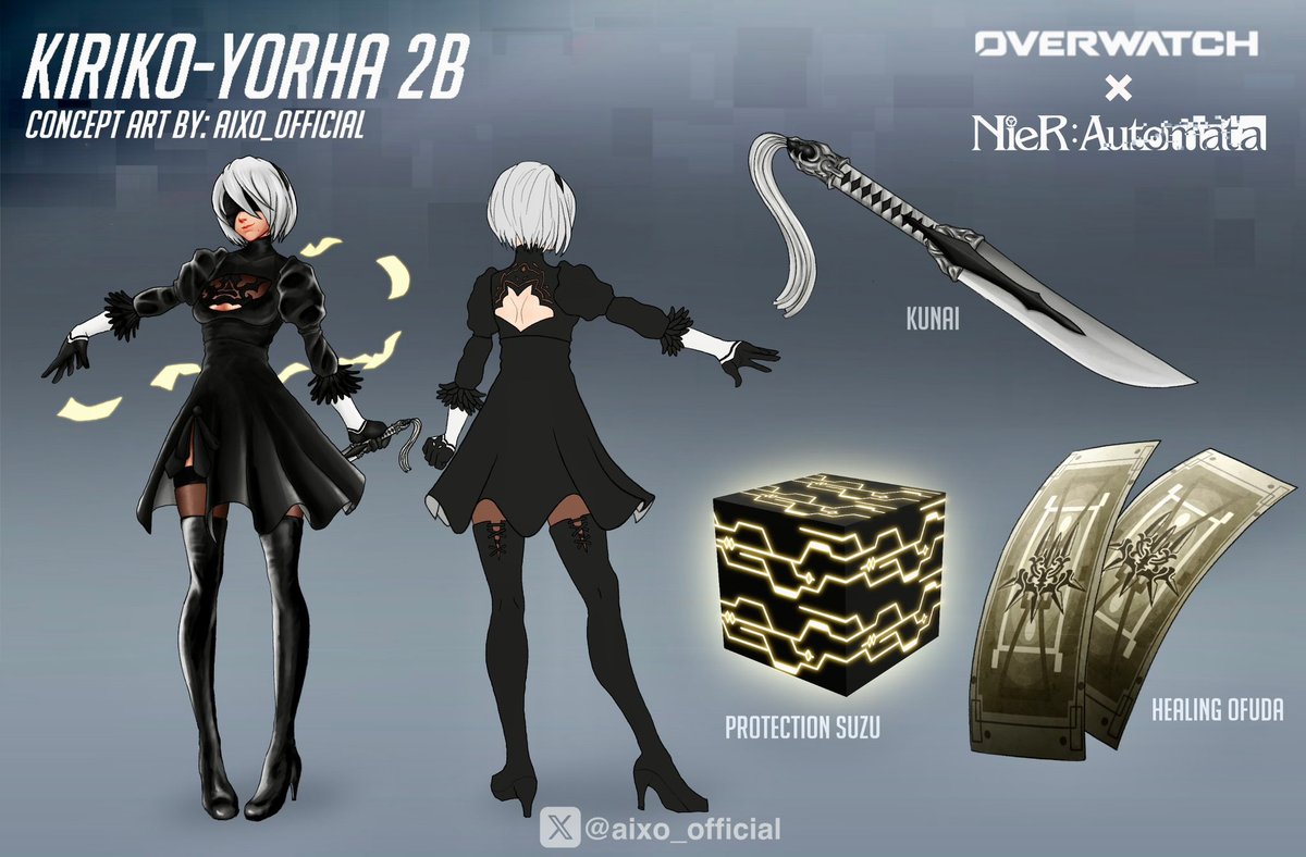 OverwatchNaeri's tweet photo. Overwatch x NieR: Automata 2B Kiriko Skin Fan Concept 🦊

The NieR: Automata collaboration concept that was a dream two years ago has now become a reality.

🎨Artist: @Aixo_official https://t.co/o64hzw3vHl