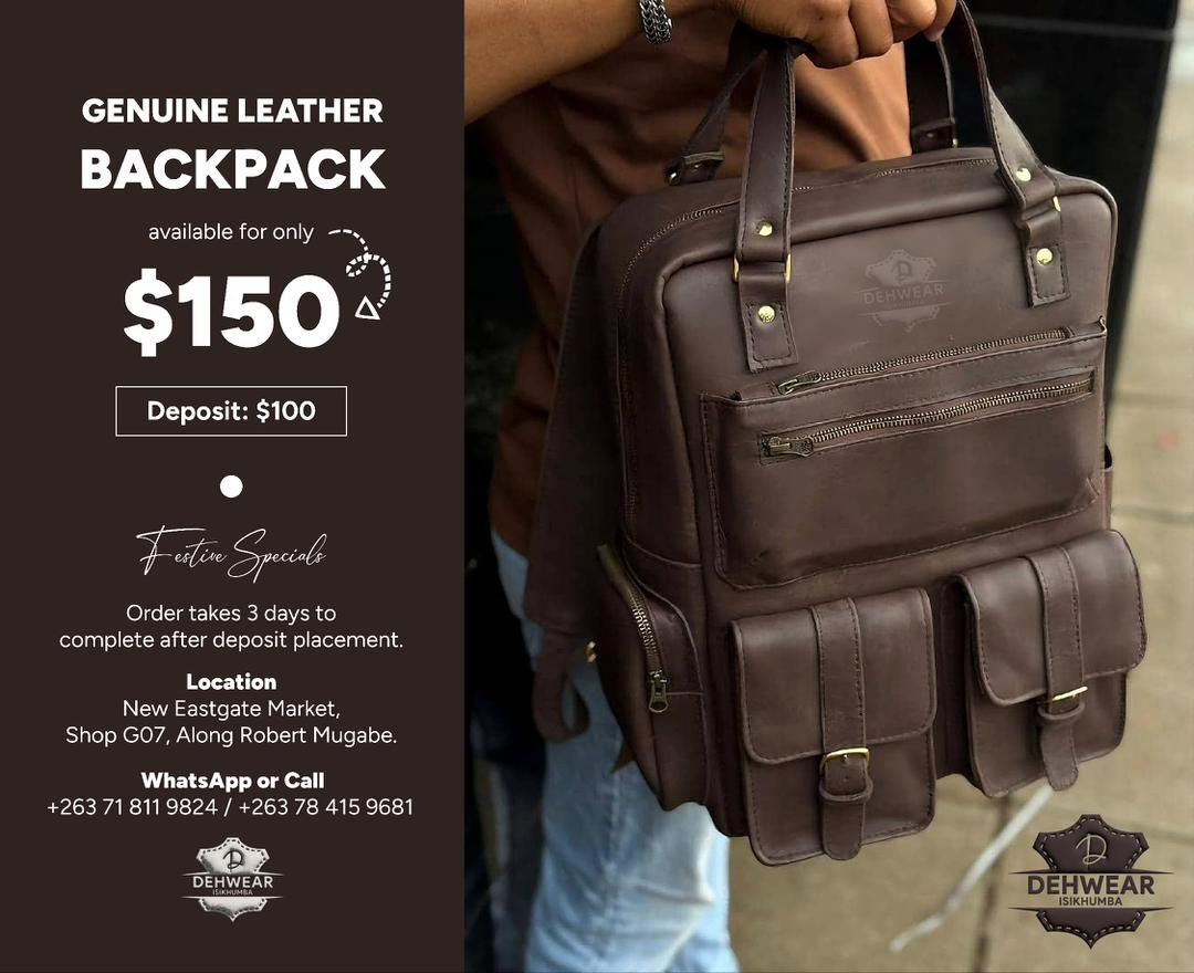 DEHWEAR's tweet image. Dehwear got your back 🎒

Built from genuine leather, this backpack is designed to carry your essentials with style, strength, and confidence.
Perfect for work, travel, or everyday movement — crafted to last and age beautifully with time.

#Dehwear #Isikhumba #LeatherBackpack