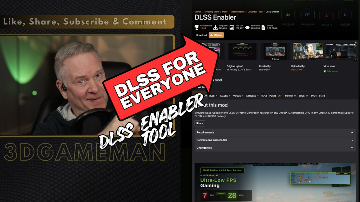 3dGameMan's tweet photo. DLSS Enabler For Everyone https://t.co/NCCZWNFREc
#DLSSEnabler #FrameGeneration #RTX50Series #NVIDIAGTX #AMDRadeon #IntelArc #PCGaming #TechNews2026 #Modding #GamingPerformance #DirectX12 #DLSS4 #FrameInterpolation #PCBuilding #BudgetGaming #dlss #fsr #upscaling #ai https://t.co/6f9IbPUpN5