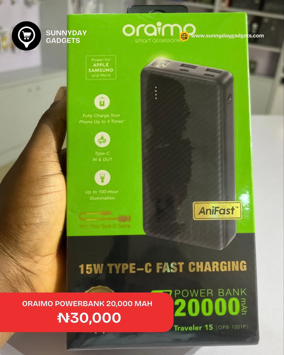 Sunnydaygadgets's tweet photo. Power that lasts all day! Fast charging, strong battery life, and premium quality just for you. Available now at Sunnyday Gadgets. https://t.co/aTiaeEIHvs
