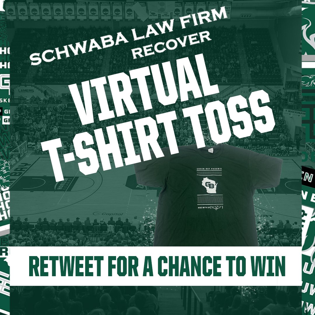 GBPhoenix's tweet photo. It’s time for the @SchwabaLaw1 Virtual T-Shirt Toss!

Retweet for a chance to score a free Green Bay t-shirt and two tickets to today's @gbphoenixmbb game against Youngstown State. https://t.co/OOKvdv4GAy