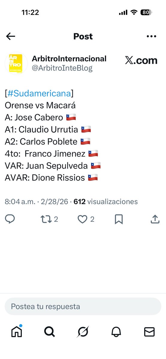 Árbitros chilenos para el jueves