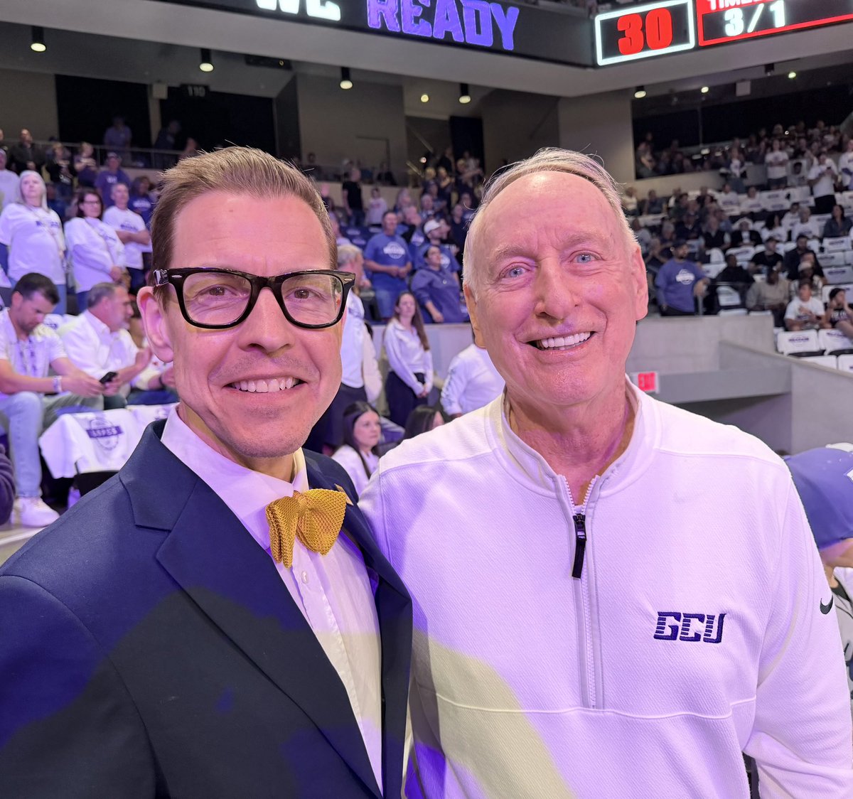 BrianKonkol's tweet photo. Thankful for the recent opportunity to sit with Homer Drew, legendary former head men's basketball coach at @ValpoU as we supported his son (and former @ValpoBasketball standout) @BryceDrewCoach as he coached @GCU_MBB Once again I am left inspired by all the wonderful people, such as the Drew family, who have helped to make our Valpo campus community such a spectacular place to live and learn!