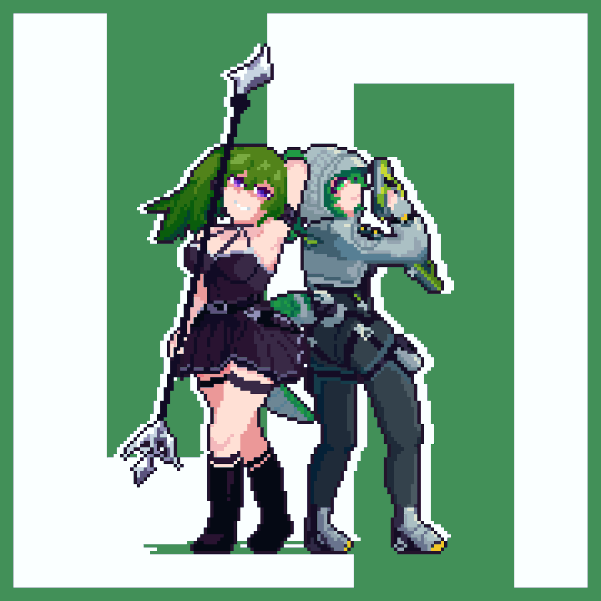 Maadexp's tweet photo. Two smug girls  

#fluorite #endfield #ubel #sousou_no_frieren #pixel_art #art #pixel https://t.co/gbVOnZxXWv