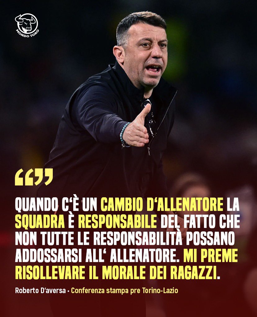 MondoToro_net's tweet image. 🎙️​ Mister Roberto #DAversa ha così parlato in conferenza stampa in vista del suo esordio di domani contro la #Lazio: “Chi non capisce il momento verrà tagliato fuori.Confronto con i tifosi? È stato civile”.

#MondoToro