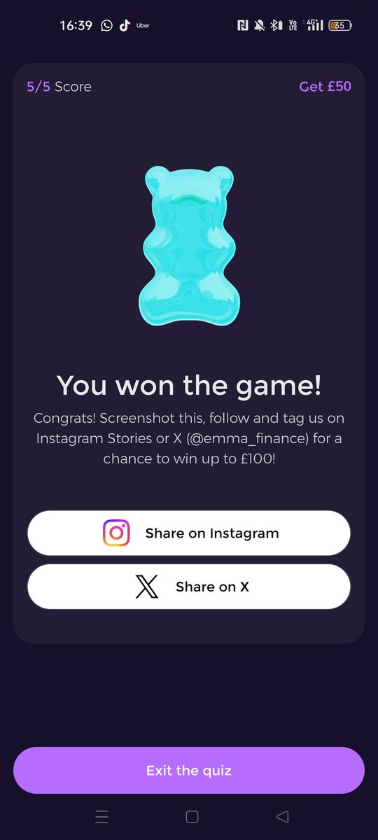 mini_finni's tweet photo. Just aced the @emma_finance quiz with a perfect 5/5 score! 🎉  #EmmaQuiz https://t.co/p7KMYEMKvs
