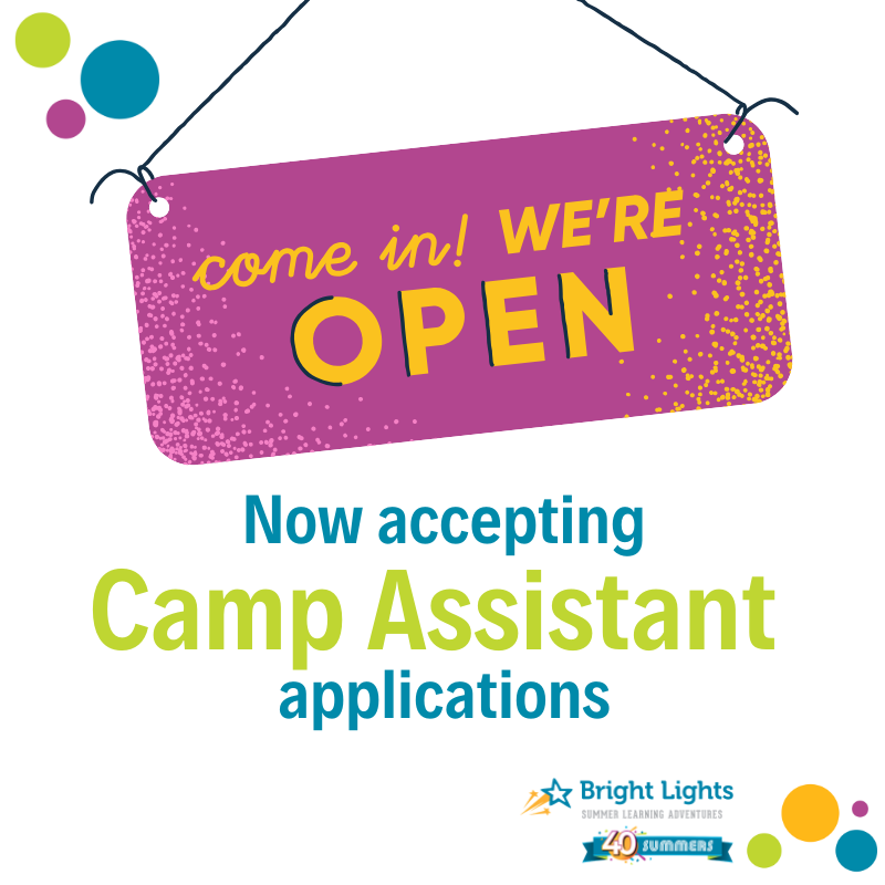 BrightLightsOrg's tweet photo. Apply today at https://t.co/4mrRSa7Cce

#BrightLights #Summerlearning #summercamp #lnk #campassistant #volunteer https://t.co/qhFzIEfxV5