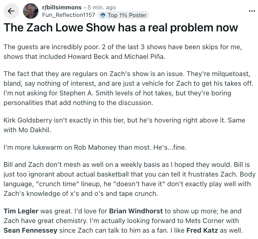 The r/BillSimmons Podcast tweet media