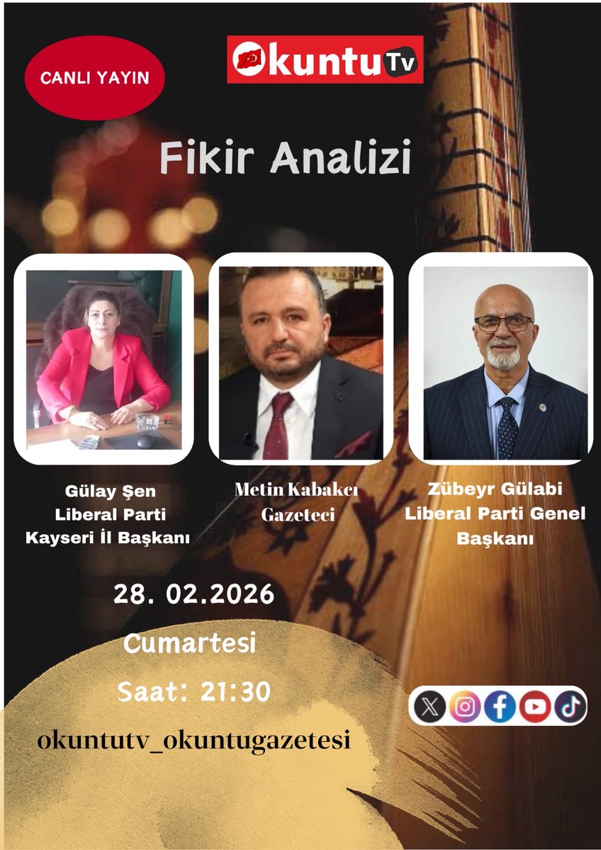 Genel Başkanımız Sn. Zübeyir Gülabi ve Kayseri İl Başkanımız Sn. Gülay Şen hanımefendi Fiki Analizi programına konuk olacaklar. 

<a href="/ZGulabi/">Zübeyir Gülabi</a> <a href="/liberalpartiorg/">Liberal Parti</a>