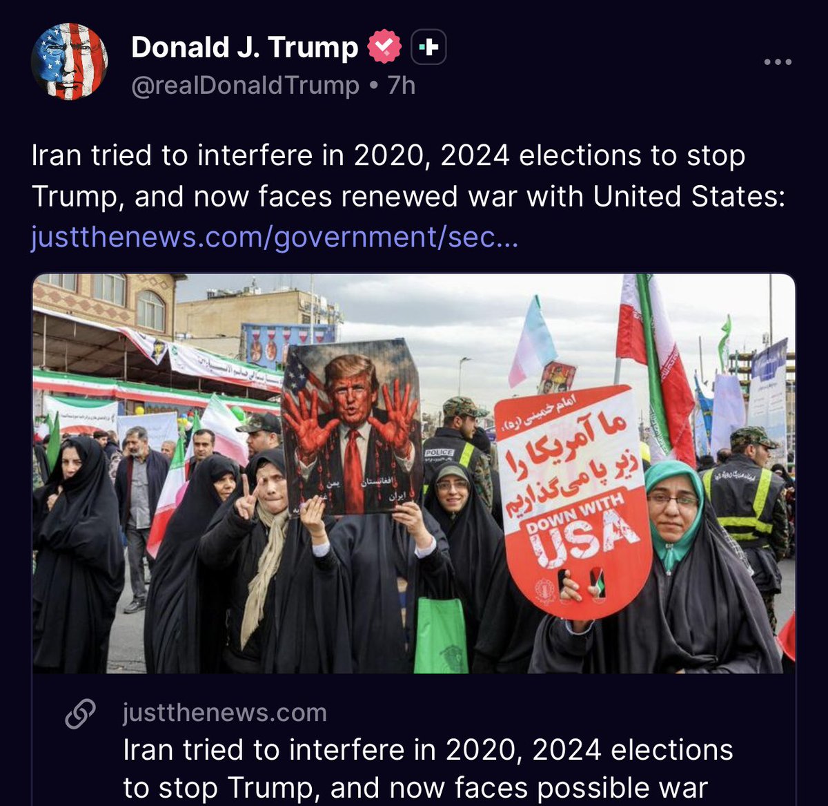 Trump this morning posts his reason for war with Iran.