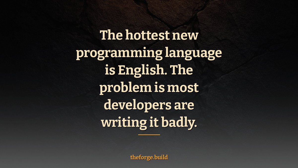 DanVolkens's tweet photo. Claude Code turned one this week. Automemory, remote control, security scanning — the tools keep getting better.

But better tools don't fix bad specs.

The hottest new programming language is English. Most developers are writing it badly.

Vague prompts → vague code. Detailed specs → production-ready code.

Your AI output is a direct function of your specification quality. https://t.co/zptA6EI0vC

#SpecDrivenDevelopment #AIcoding #ClaudeCode