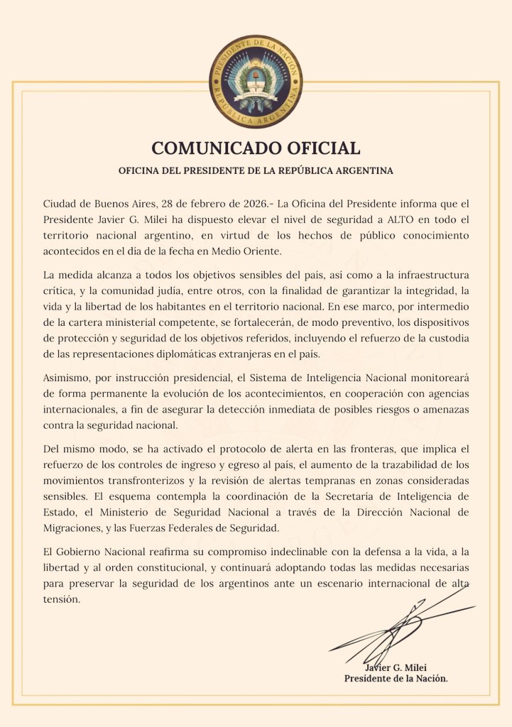 El único peligro real para la Argentina es romper nuestra histórica neutralidad y subordinarnos a agendas extranjeras.
Exponer al país en conflictos que no son propios es una irresponsabilidad política grave.
La seguridad de los argentinos no puede depender del alineamiento