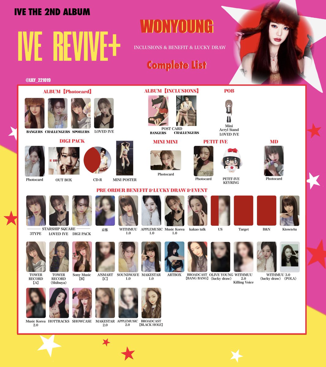 ive リズMAKESTAR ラキドロ 1.0 トレカ IVE【REVIVE+】 封入&特典 トレカ 一覧 🩷💫 Photocard List ver.4