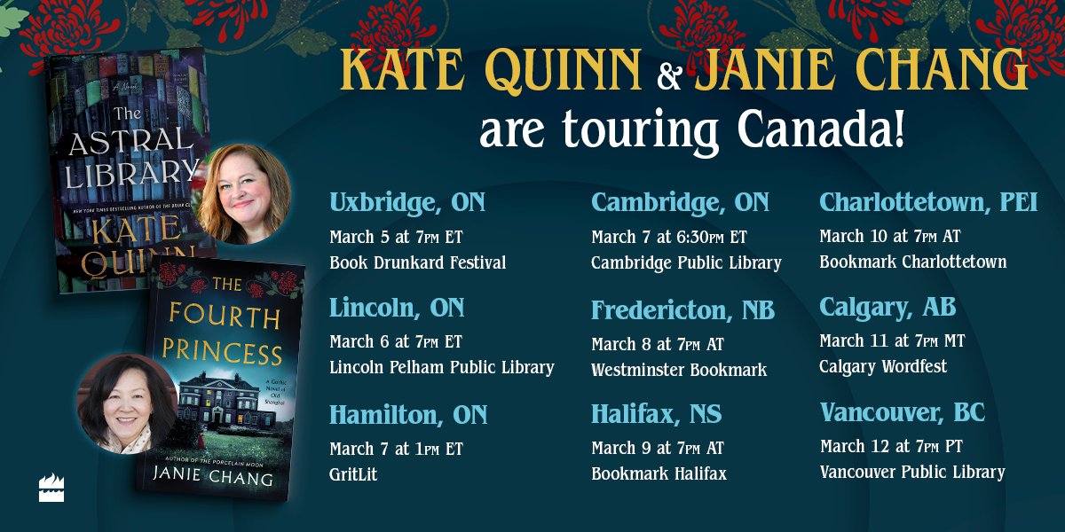 HarperCollinsCa's tweet photo. Historical fiction fans won’t want to miss Kate Quinn and Janie Chang’s joint appearance at the @gritlitfestival! The duo will be discussing their new books, #TheAstralLibrary and #TheFourthPrincess, on March 7 @ 1 PM ET. Grab tickets here: https://t.co/0BFRgS7x51 https://t.co/br3sAUuIRG