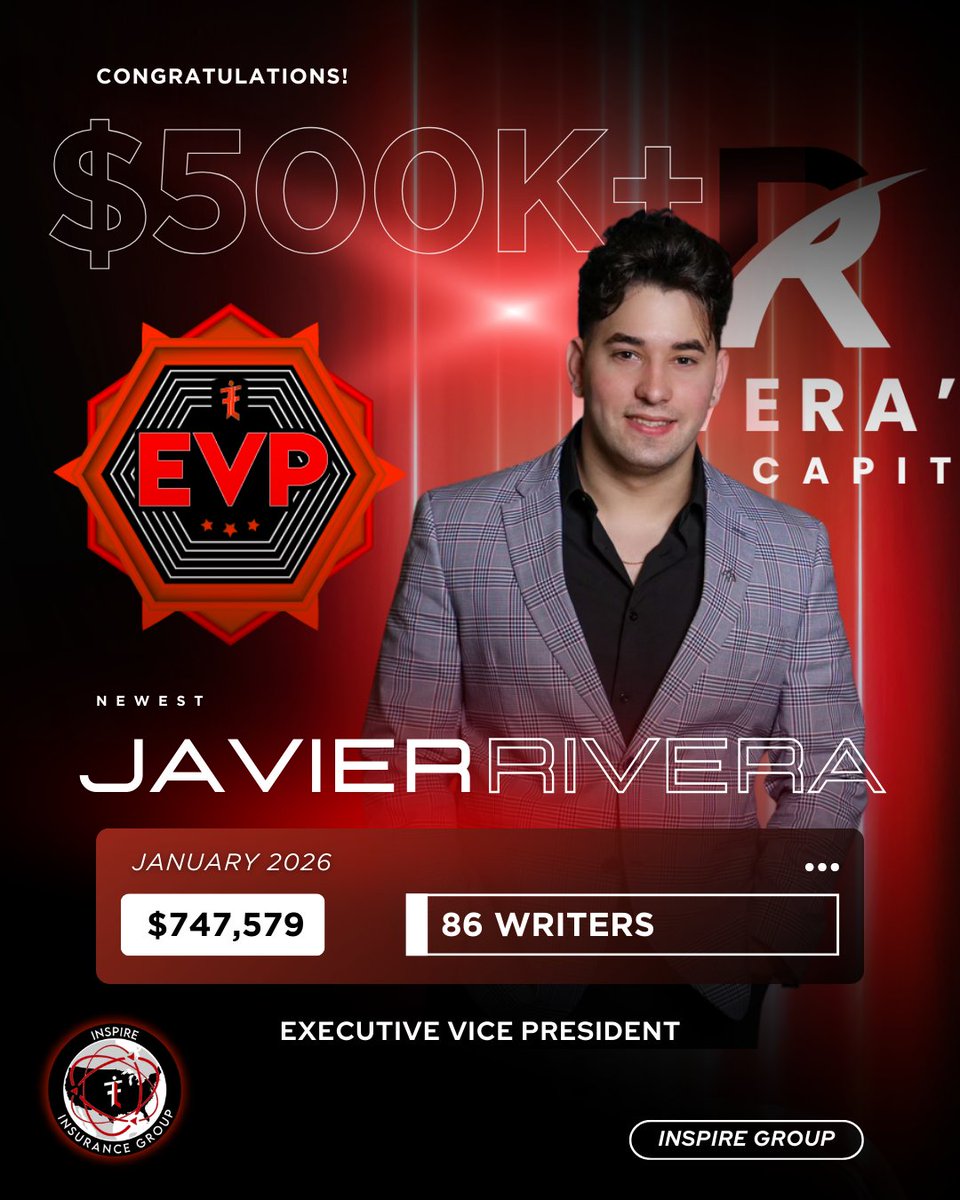 Huge congrats, Javier! Last month, he and his team issued over $500k in annual premiums which means he's our newest executive vice president! 🔥 

#ffl #familyfirstlife #lifeinsurance #sales #inspiregroup