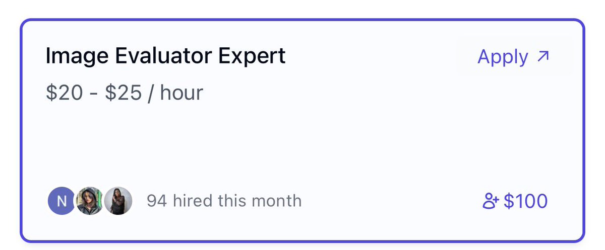 Nobody is telling you this…

But you can get paid $20–$25/hour to prompt AI images and judge the results.

The job is called Image Evaluator.

Here’s what you do:

↳ You’re given an original image
↳ You’re given an edit instruction
↳ You prompt the AI
↳ You review the output