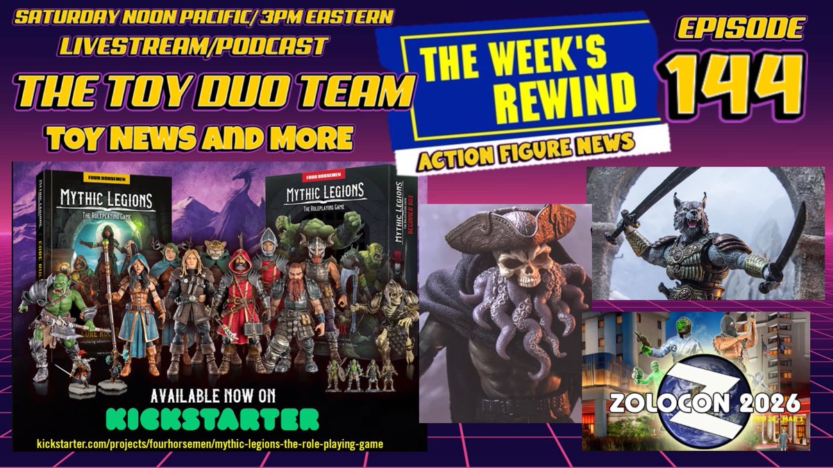 OakhurstStudios's tweet photo. today at noon PST! Action Figure and toy news! #toynews #weeklyrewind #actionfigure #mythiclegions #toyduo https://t.co/vqlw06hOAe