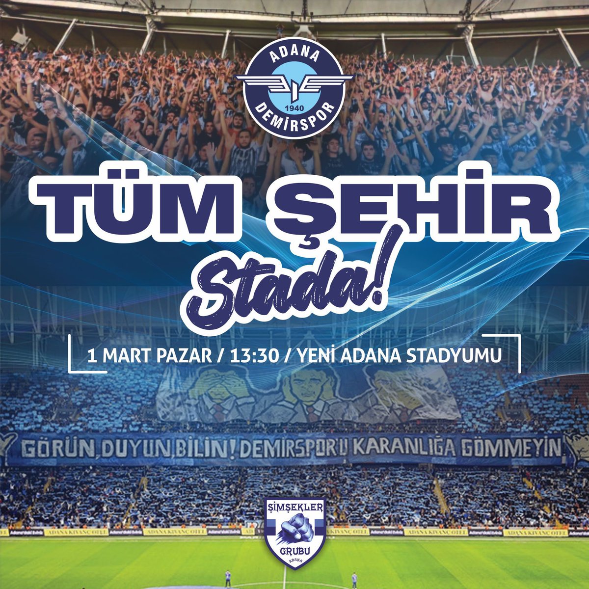 MAÇA GEL DEMİRSPORLU!

Sevdamızı Cümle Aleme Haykırmak İçin
Yarın 13.30’da Maratonda buluşalım!

#YasasinDemirspor | #ŞimşeklerGrubu