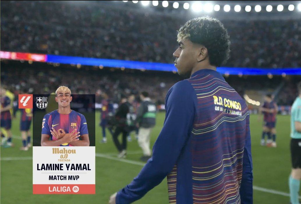 TouchlineX's tweet photo. 🚨 𝗢𝗙𝗙𝗜𝗖𝗜𝗔𝗟: Lamine Yamal has been crowned MAN OF THE MATCH! 🌟 https://t.co/9JbZ3xfG6G