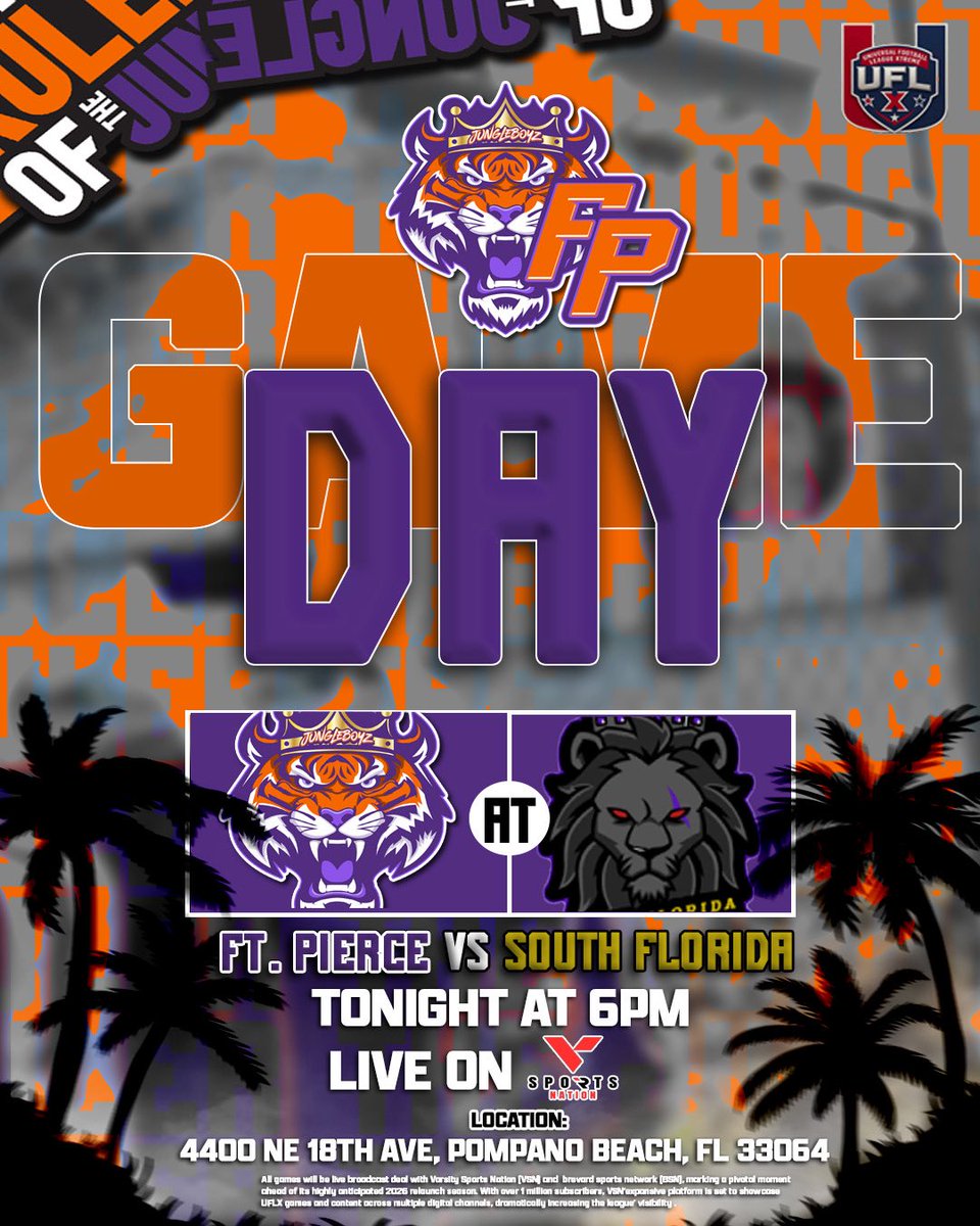 fpbengals772's tweet photo. Let’s Ball 🏈🐅🟣🟠

Bengals Nation we are on the road again this week, Come support your Bengals as we take on the South Florida Lions at 6pm, 4400 NE 18TH AVE, POMPANO BEACH, FL 33064. 

🆚 S. Florida Lions 🦁 (@southfloridalions_ )
⏰ Kickoff at 6pm 
📺 Live On @VSNflorida https://t.co/dytkbY4rZf