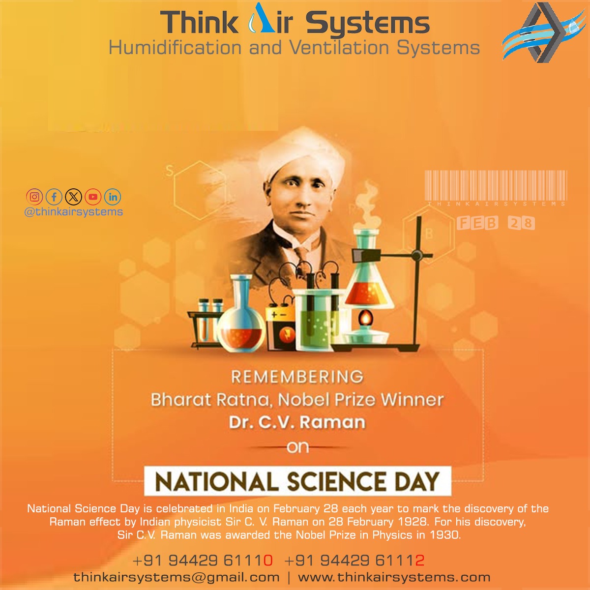 ThinkAirSystems's tweet photo. Think Air Systems Humidification Plant Manufacturer National Science Day #NationalScienceDay #Ventilation #MiniAirWashersystem #FogSystem #sparynozzle  #Damper #AirDiffuser #ExhaustFan  #AirGrill #AirtightDoor #Coolers #Airwasher #AirDuct #MicronFilter #AcPlantService #HVAC https://t.co/fsaTbIXdib