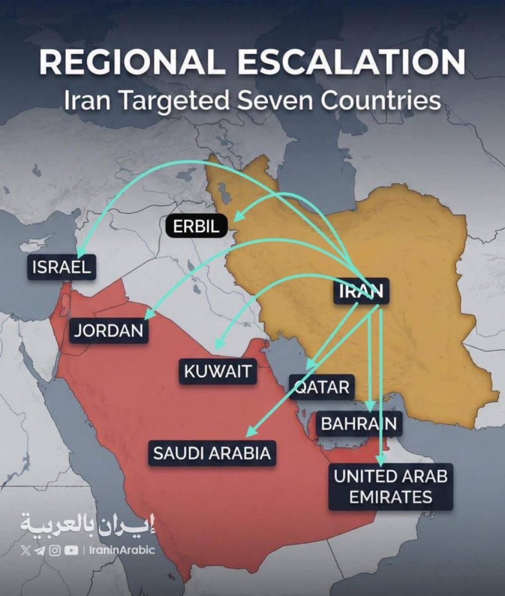 🇮🇷 | Zonas y países bombardeados por Irán este sábado.
