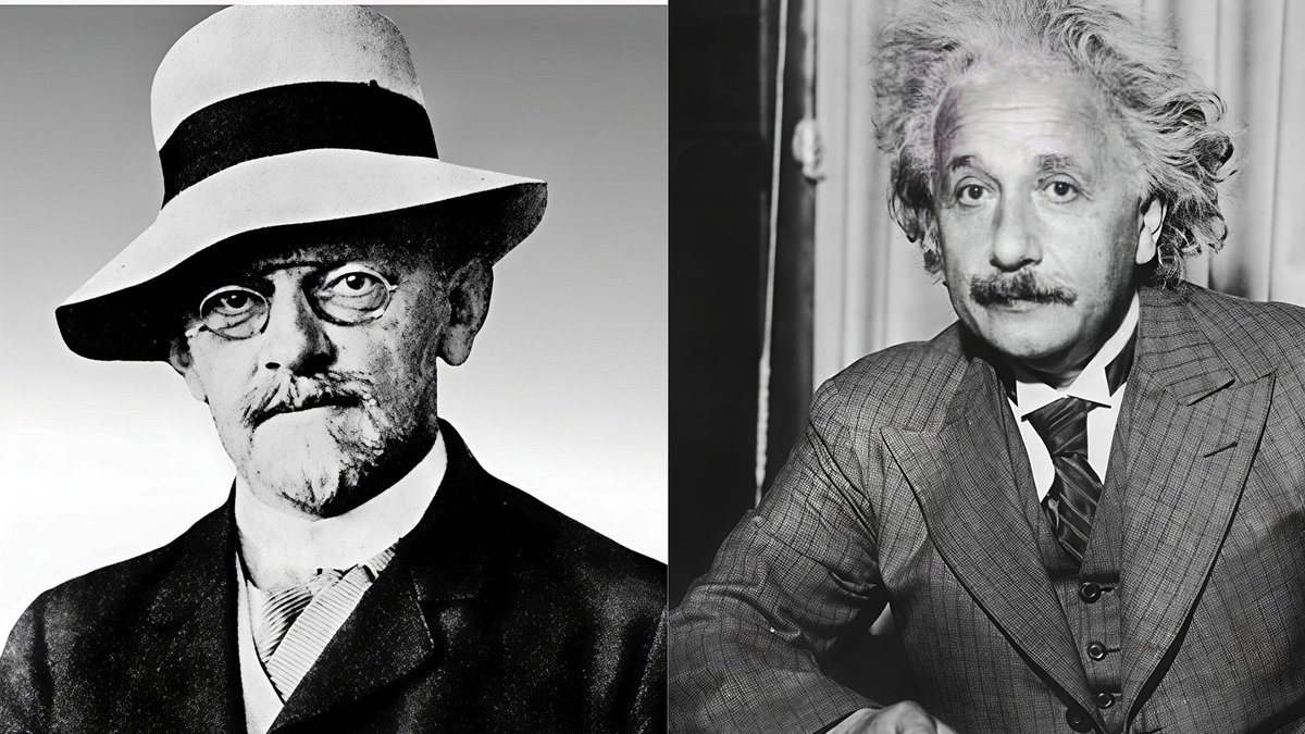 Math_files's tweet photo. Albert Einstein and David Hilbert independently pursued General Relativity. 

Einstein relied on physical intuition and thought experiments, while Hilbert used rigorous mathematics and advanced geometry. 

Einstein reached the final theory first, and Hilbert accepted it graciously. 

Hilbert’s efforts also led to Emmy Noether’s work, producing Noether’s Theorem—one of the deepest foundations of modern physics.