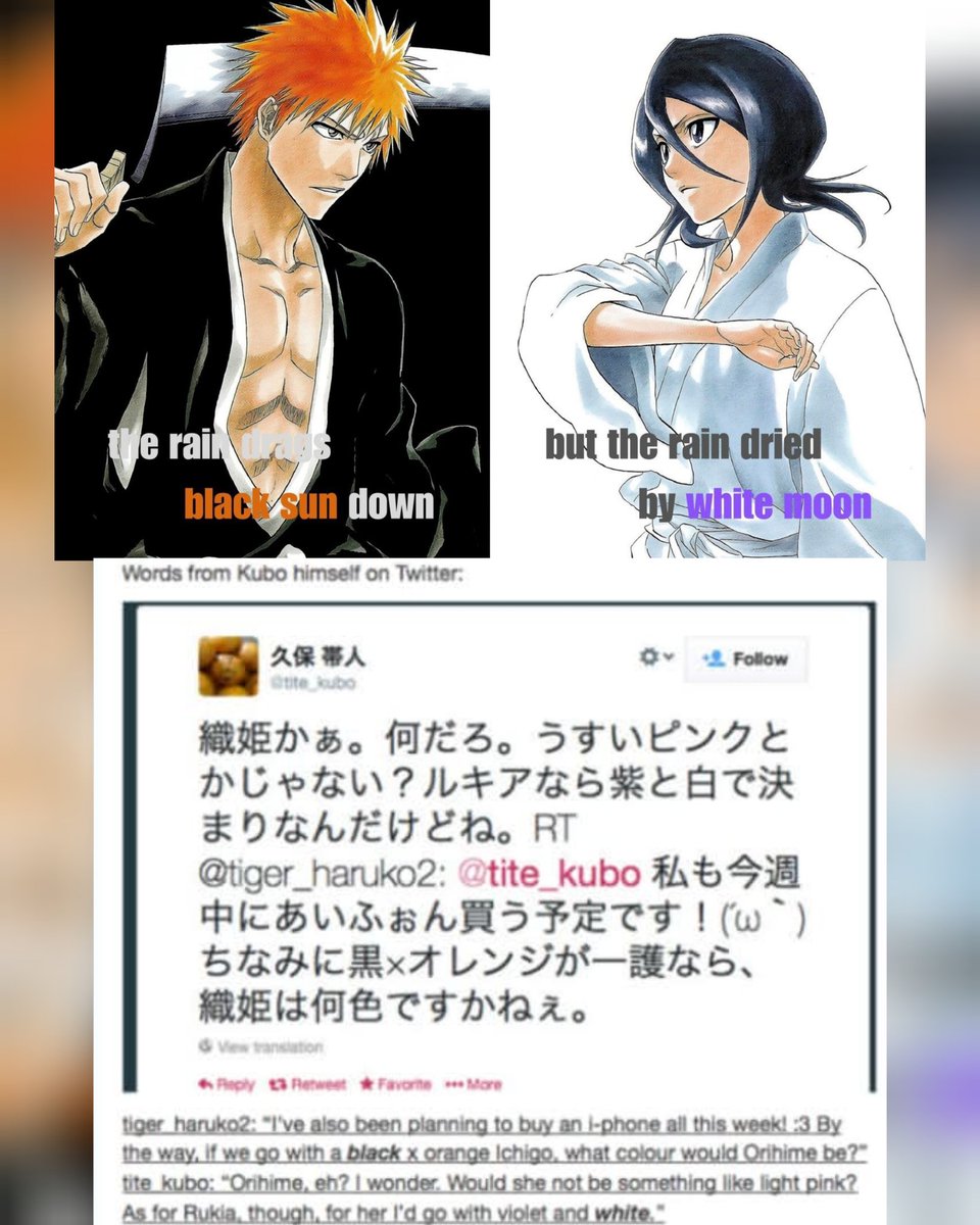 Es una broma no? el título oficial que le dio kubo a ichigo es black sun a juego con white moon a nadie más, y eso de "orange sun" y relacionarlo no existe te lo sacaste del * que cosa más fanon que he leído, porque insisten en cambiarlo