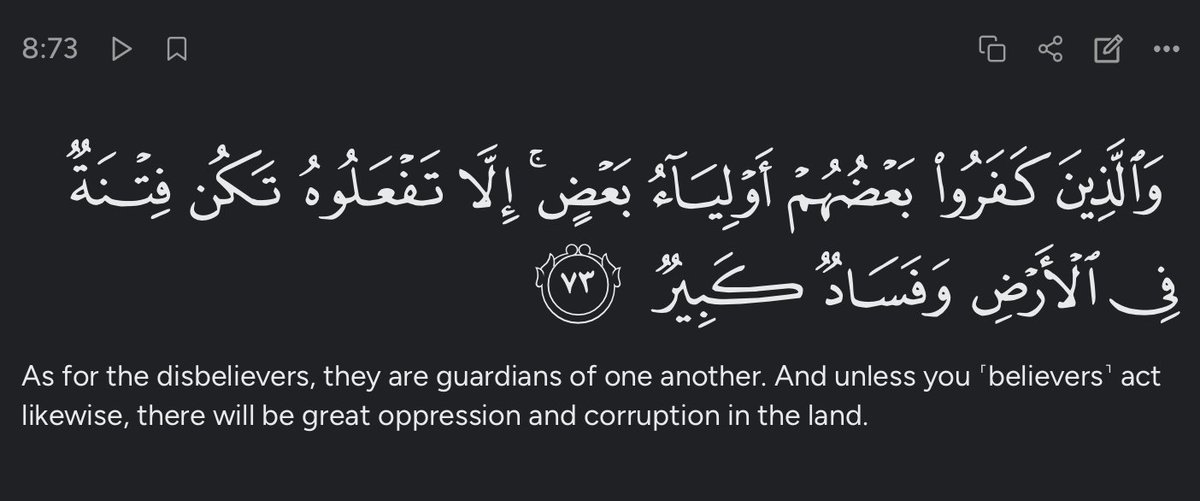 LuqmanLSG's tweet photo. The entirety of geopolitics of the Muslim world throughout history, boiled down to a single Ayaat.
(8:73) https://t.co/ICzfisbq9E