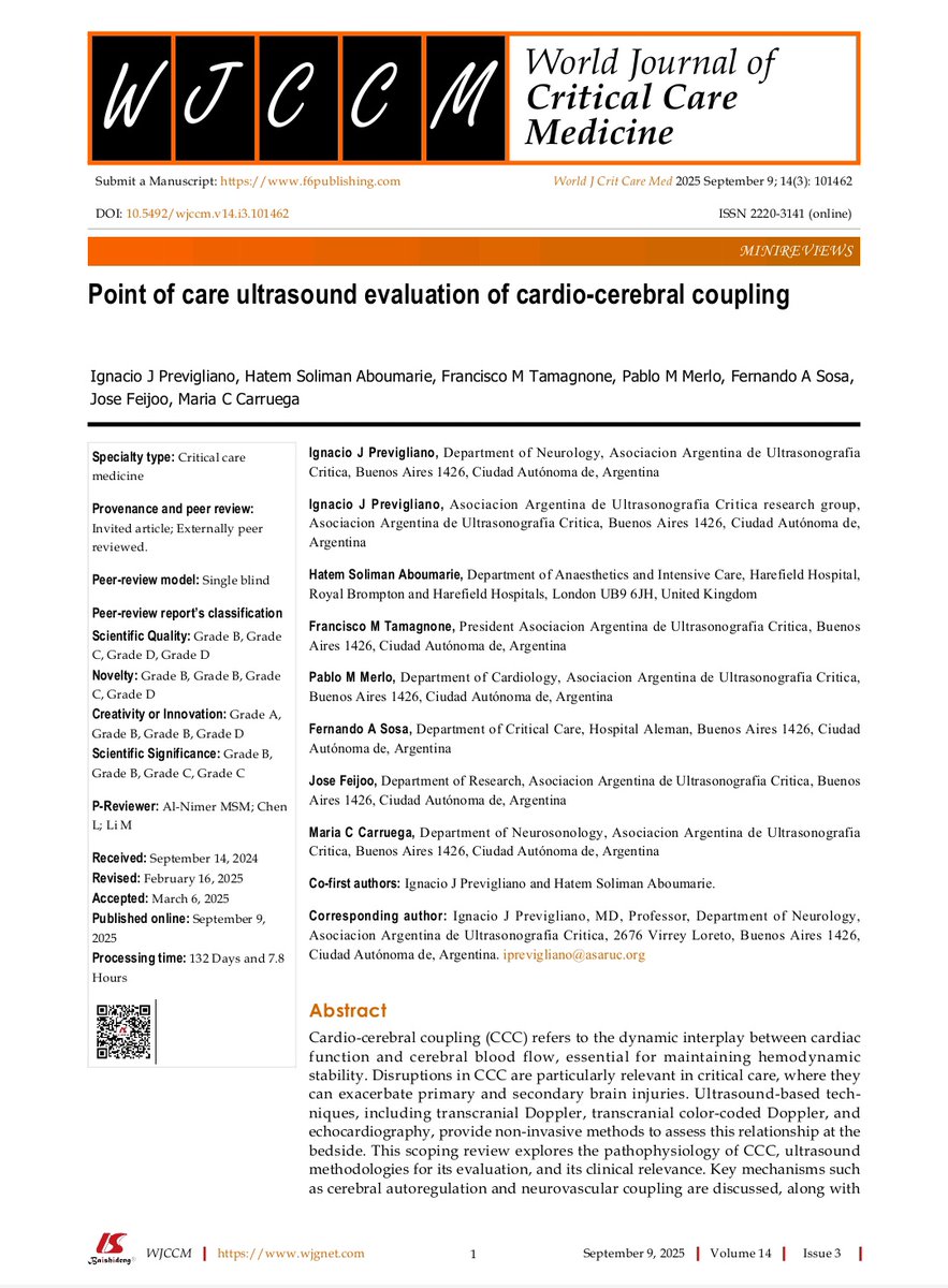 ASARUC1's tweet photo. 🧠 ¿Cómo impacta la función cardíaca en la perfusión cerebral?

Publicamos en World Journal of Critical Care Medicine una revisión sobre cardio-cerebral coupling  y el rol del POCUS en su evaluación al lado de la cama.
-Artículo escrito por miembros de ASARUC &amp; POCUS Academy 👇 https://t.co/ELmZdmzgwS