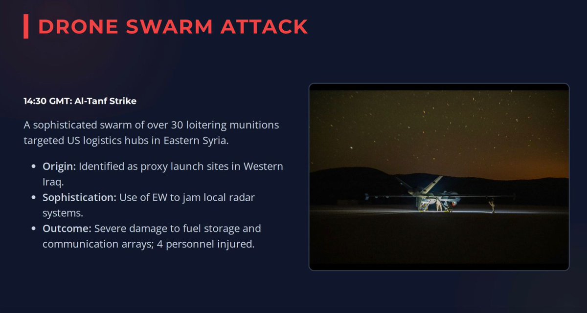 ProshKoh's tweet photo. Tensions between the United States and Iran reached a boiling point over a tumultuous 48 hours. It began with a sophisticated drone swarm attack targeting US logistics hubs in Eastern Syria on February 27, inflicting damage and injuries
#iranvsisreal #Iran https://t.co/j0gImhbJUC