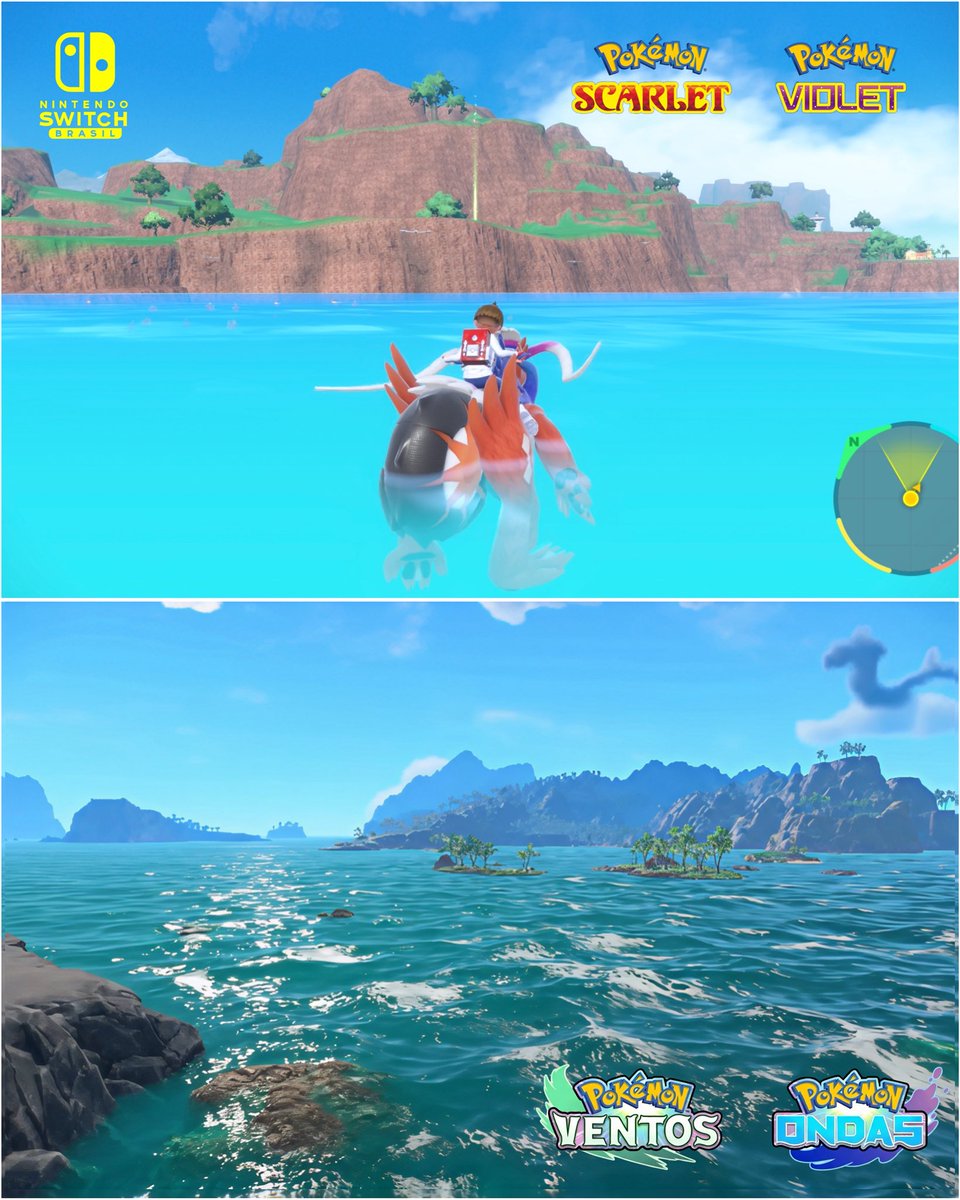 nintendosbrasil's tweet image. Comparação da natureza em Pokémon Scarlet e Violet Vs. Pokémon Ventos e Ondas.