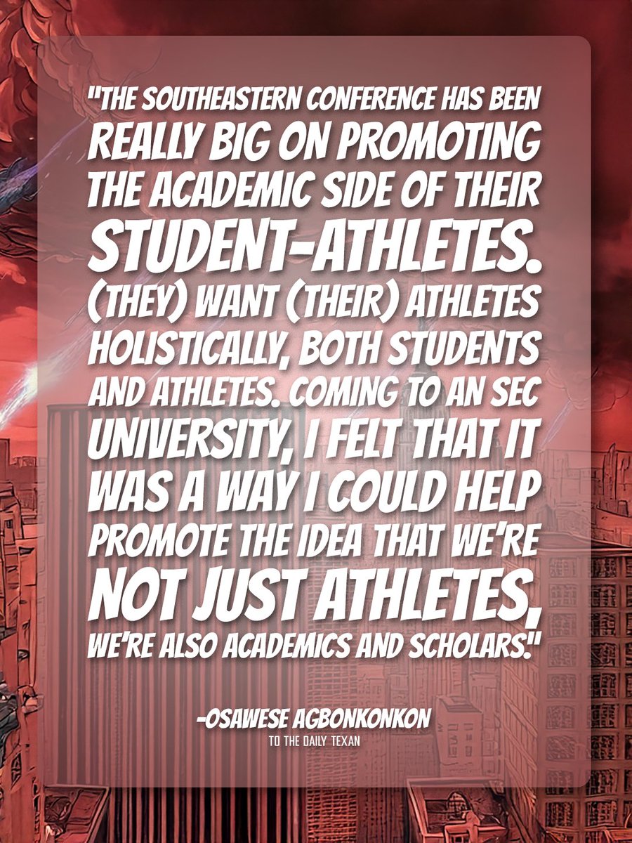 "Not just athletes, we're also academics and scholars."

-<a href="/Osawese_a/">Osawese Agbonkonkon</a>, Texas Track &amp; Field

<a href="/SECAcademics/">SEC Academics</a> | #ItJustMeansMore