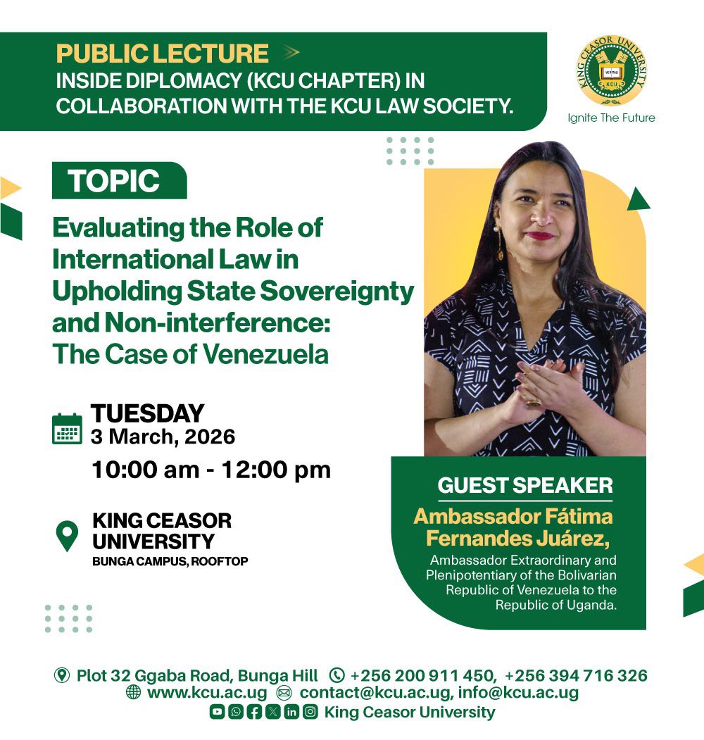 KingCeasorUni's tweet photo. Inside Diplomacy in collaboration with KCU Law society are hosting H.E Fatima Yesenia Fernandez for a public lecture on the role of international law.
And to all aspiring students,
ADMISSIONS ARE ONGOING for the April intake.
Apply now ๐๐ฝ || https://t.co/YCHewm3ruG|| https://t.co/0blHWhgson