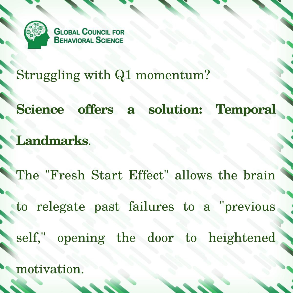 GcbsSocials's tweet image. The Fresh Start Effect.

Struggling with Q1 momentum? Science offers a solution: Temporal Landmarks.

The "Fresh Start Effect" allows the brain to relegate past failures to a "previous self," opening the door to heightened motivation.

#FreshStart #Motivation #GCBS #Q2Strategy
