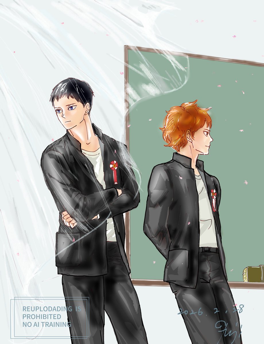 お題お借りしました　黒板　リボン記章

式典の一日の終わり
去りがたい場所で

<a href="/kagehina_d_w/">影日ワンドロ＆ワンライ</a>
 #影日ワンドロ