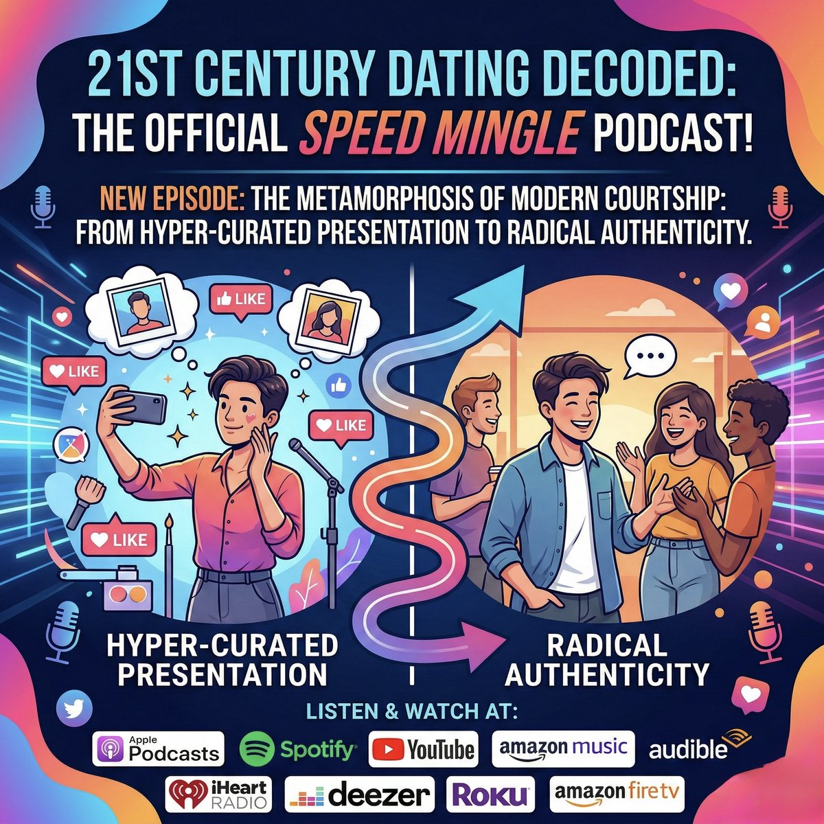 thespeedmingle's tweet image. This week on 21st Century Dating Decoded: The Official Speed Mingle Podcast: The Metamorphosis of Modern Courtship: From Hyper-Curated Presentation to Radical Authenticity zurl.co/VNHiK  
#DatingDecoded #SpeedMingle #ModernDating #RelationshipPodcast #DatingTrends2026