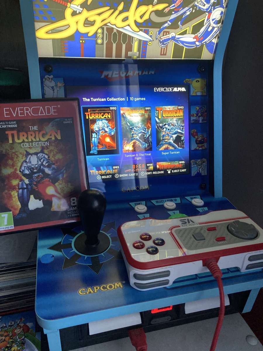 jaymogee77's tweet photo. When the @evercaderetro released back in 2020 I had a list of classic games I wished for, Turrican 1 &amp; 2 were on it. But to get a whole collection is amazing. And it is superb. #Turrican . https://t.co/jvbM6rCDMn