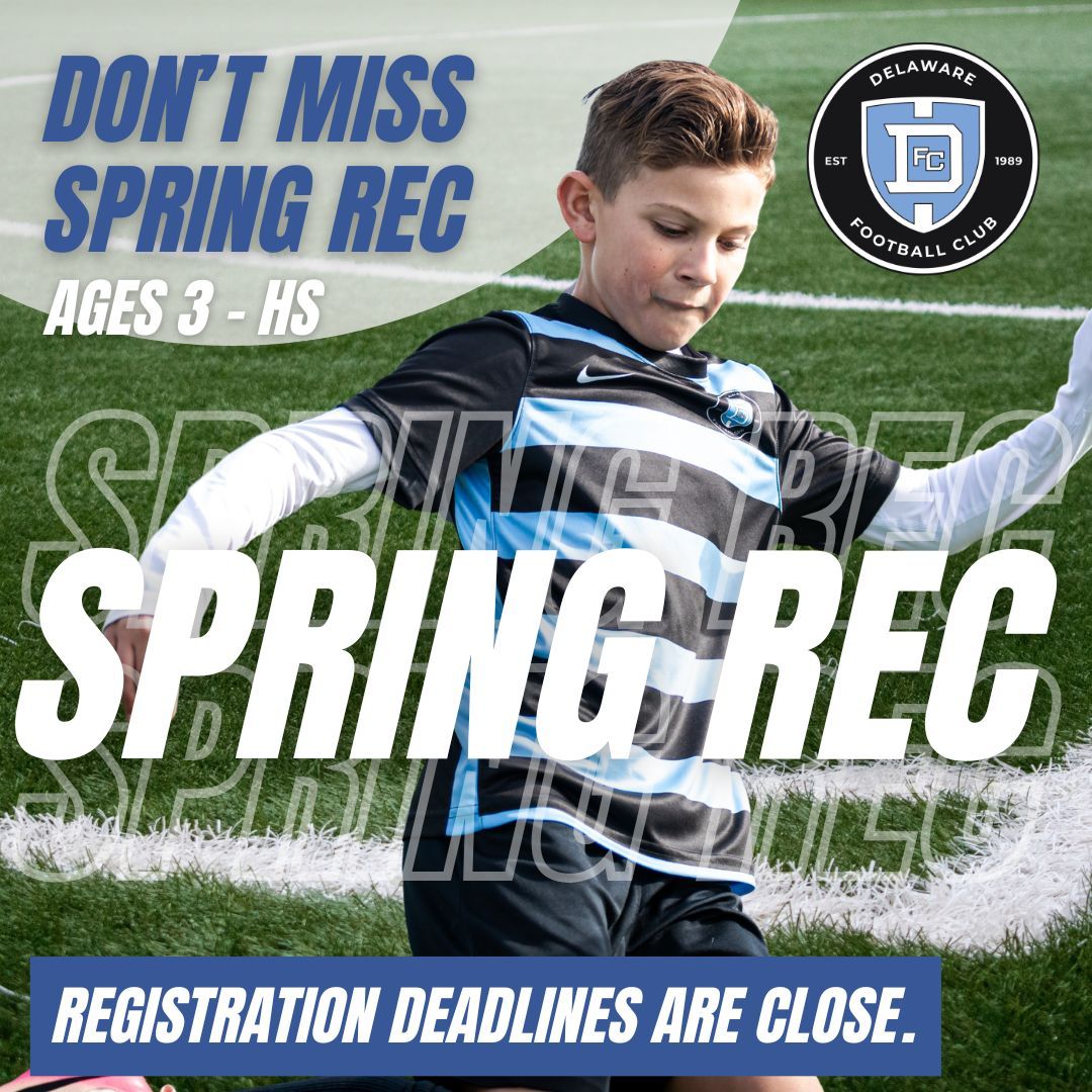 playDEFC's tweet photo. If your player wants to play this spring, register now.

Deadlines coming soon:
North + Central close 𝐌𝐚𝐫𝐜𝐡 𝟖 
South closes 𝐀𝐩𝐫𝐢𝐥 𝟏 

Register: https://t.co/8caeGkkUc9
#DelawareFC #DEFC #SpringSoccer #YouthSoccer #DelawareSoccer https://t.co/TjP904Wo6z