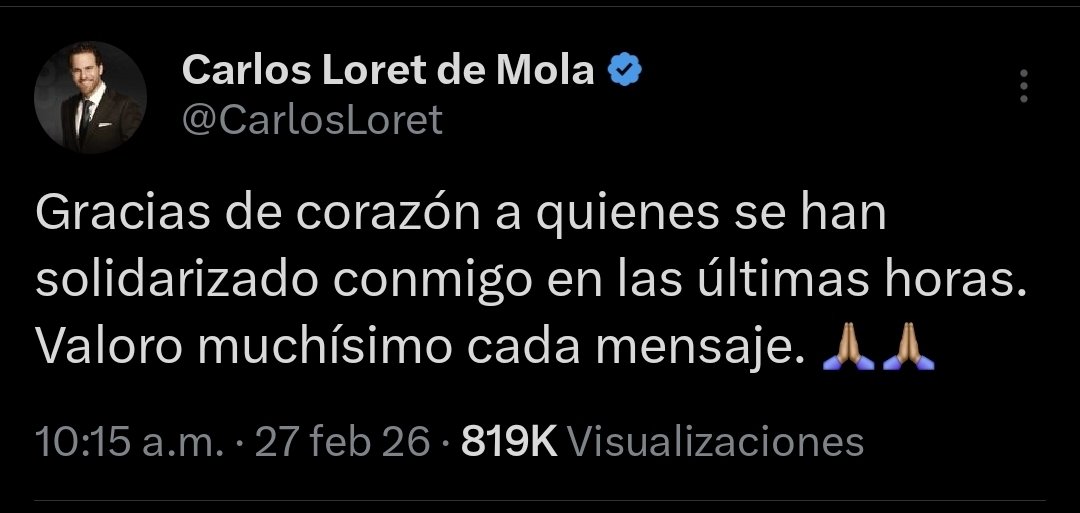 RaulGtzNR's tweet photo. AMENAZAN DE MUERTE A CARLOS LORET DE MOLA

El periodista Carlos Loret de Mola denunció haber recibido amenazas directas de Pedro Segura Valladares, empresario y excandidato del PT-PVEM en Guerrero, luego de exhibir un video en el que Segura aparece cantando un corrido en honor a El Mencho, líder del CJNG.  

Segura lanzó frases como “El perro que me ladra le doy un varazo en el hocico”, lo que ha sido interpretado como una advertencia de muerte. El hecho ha desatado preocupación por la libertad de expresión y la seguridad de los periodistas en México.