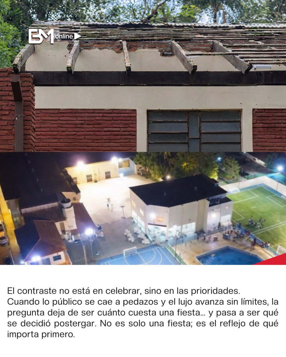 El contraste que duele y da rabia en Concepción.

600 millones de guaraníes para financiar exclusividad y lujos, mientras a pocos kilómetros, en Horqueta, los alumnos intentan aprender en una escuela en ruinas. Queda claro que para el lujo sí hay plata, pero el pueblo que espere.