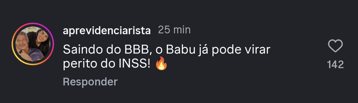 O vídeo do Instagram: Babu dúvida da lesão da coluna da Napaula ao vê-la dançando.

O comentário 🗣️🗣️🗣️