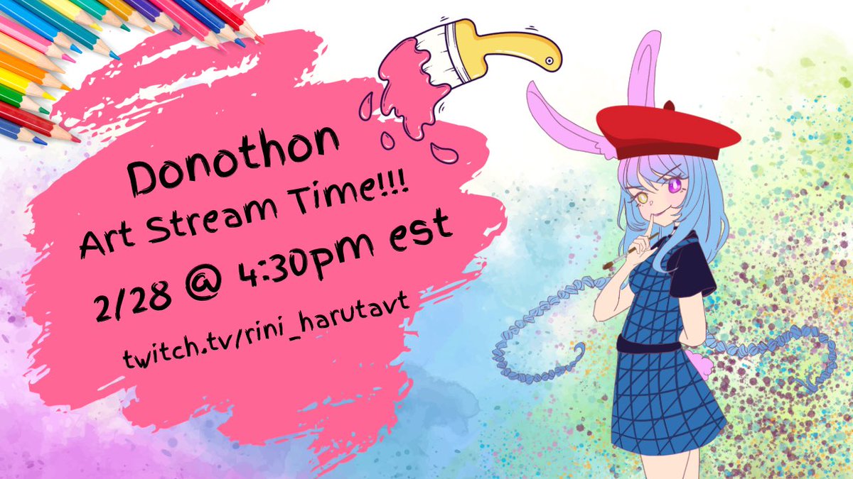 RiniHarutaVT's tweet photo. Day 4 of the donothon event will be an art stream!! That also means any art rewards will be done live!!! So excited!!!! https://t.co/OROdkURyUs